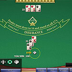 Black Jack Tavolo da gioco di blackjack online con carte, fiches e una vittoria di $200