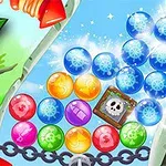 Screenshot di un gioco di puzzle con bolle colorate e simboli speciali