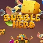 Locandina del gioco Bubble Hero con topolini cartoon e formaggio