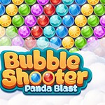 Screenshot di un gioco chiamato Bubble Shooter Panda Blast con un panda, bolle colorate e unombrello