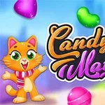 Gatto cartone animato e caramelle colorate per il gioco Candy Match 2