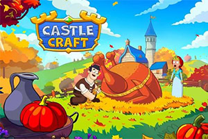 Illustrazione di un videogioco con un cavaliere e una principessa in un castello autunnale