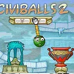 Scena di gioco Civballs 2 con pallina verde, statue antiche e fontana, ambientazione a tema romano