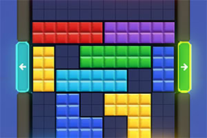 Schermata di un videogioco di puzzle con blocchi colorati e frecce direzionali