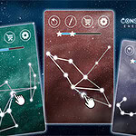 Constellation Energy Lines Carte di costellazioni con simboli astrologici e stelle collegate, su sfondo spaziale