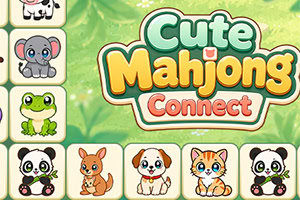 Logo colorato Cute Mahjong Connect circondato da tessere con animali kawaii su sfondo verde
