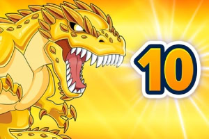 Drago dorato che ruggisce con il numero 10 su sfondo luminoso