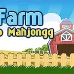 Logo del gioco Farm Flip Mahjong con cielo azzurro, sole, una fattoria rossa e recinzione di legno