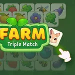 Schermata di gioco Farm Triple Match con tessere raffiguranti frutta, verdura e animali su sfondo verde