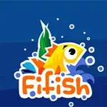 Logo colorato di un pesce arancione con sfondo blu e scritta Fi:fish