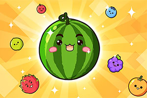 Illustrazione di unanguria e altri frutti con volti sorridenti su uno sfondo raggiante