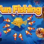 Immagine colorata del gioco Fun Fishing con pesci rossi, una tartaruga e uno sfondo marino