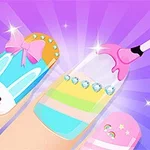 Unghie decorate in stile kawaii con motivi di coniglietto e arcobaleno, impreziosite da brillantini e smalto