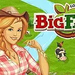 Banner promozionale del gioco Goodgame Big Farm con una contadina bionda, mucche e logo del gioco