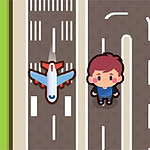 Illustrazione di un bambino e un aereo giocattolo su strade separate disegnate in stile cartone animato