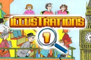 Copertina illustrata con persone su scale mobili e lente d’ingrandimento sul numero uno, accanto al titolo Illustrations