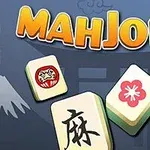 Logo di Mahjong con tessere decorative su sfondo grigio