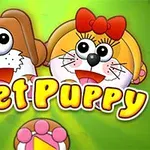 Due cartoni animati di cuccioli, uno maschio e uno femmina, con un logo Meet Puppy su sfondo verde