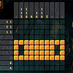 Schermo di gioco di Picross con puzzle parzialmente completato e blocchi illuminati a forma di freccia