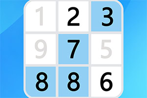 Griglia numerica 3x3 con celle bianche e azzurre su sfondo blu
