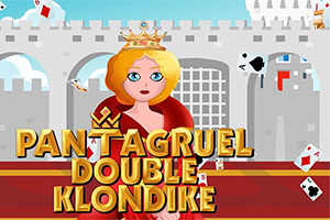 Regina bionda in stile cartoon davanti a un castello grigio, con carte da gioco svolazzanti e grande scritta gialla