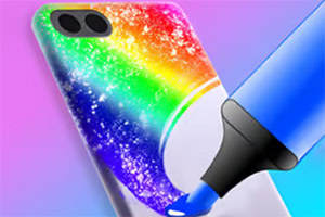 Cover colorato per smartphone con finitura arcobaleno scintillante su sfondo sfumato blu-viola