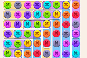 Schermata di gioco di puzzle con piastrelle colorate e simboli a forma di X