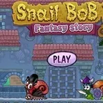 Schermata del gioco Snail Bob 7: Fantasy Story con due lumache avventurose e un drago verde sullo sfondo