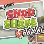 Locandina colorata del gioco Snap the Shape: Hawaii con palme, capanna e sfondo tropicale