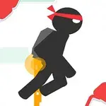 Illustrazione di un ninja con bandana rossa e spada dorata su sfondo stilizzato