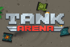 Logo del videogioco Tank Arena con carri armati pixelati su sfondo grigio