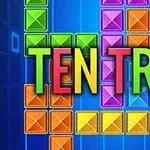 Schermata del gioco TenTrix con blocchi colorati a forma di tetramini su sfondo blu