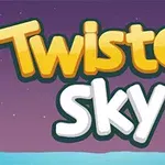 Logo colorato di Twisted Sky su sfondo del cielo notturno stilizzato