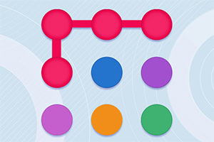 Modello grafico di molecole con cerchi colorati su sfondo a onde blu
