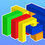 Forme geometriche colorate incastrate tra loro su sfondo blu