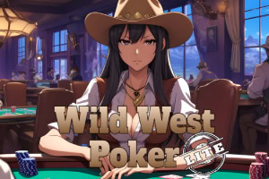 Donna in stile anime con cappello da cowboy al tavolo da poker in un saloon del vecchio west