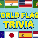 World Flags Trivia Bandiere di vari paesi su sfondo azzurro con la scritta World Flags Trivia in giallo