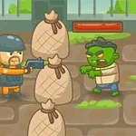 Soldato e zombie in un videogioco di stile cartone animato