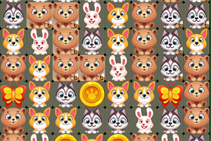 Pattern colorato con facce di animali cartoon tra cui gatti, conigli, e farfalle